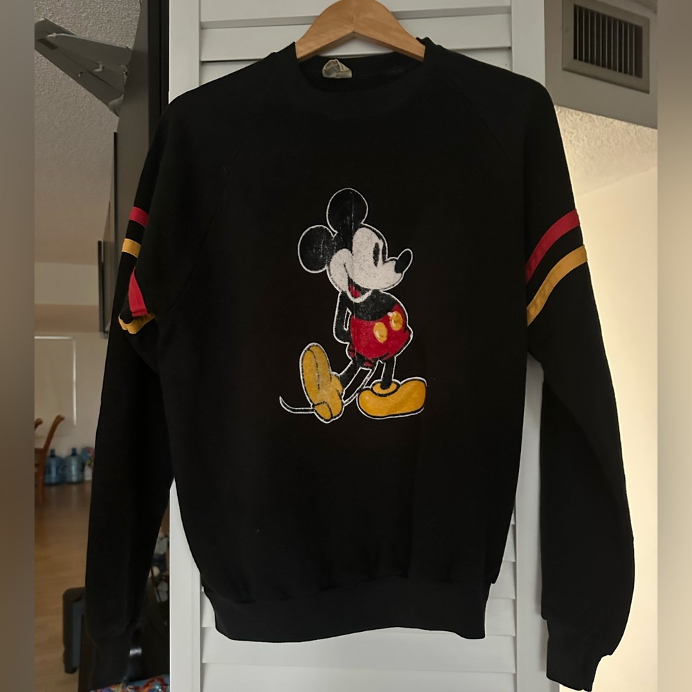 Vintage 1980s Disney Mickey Mouse Sweatshirt Made in USA XL Distressed Print